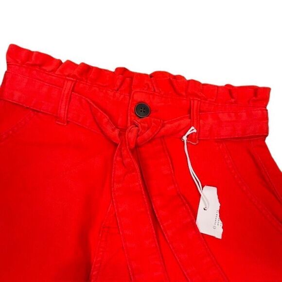 NWT LC Lauren Conrad High Rise Paper Bag Waist Bow Belt Red Shorts Size 0 - Picture 3 of 10